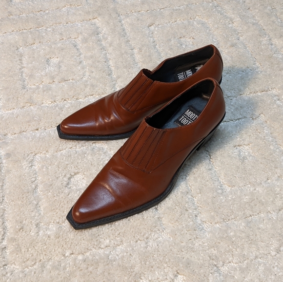 Mootsie a Tootsies Ridge Brown Leather Block Heel Loafer Shoes, 7.5 - Picture 3 of 8